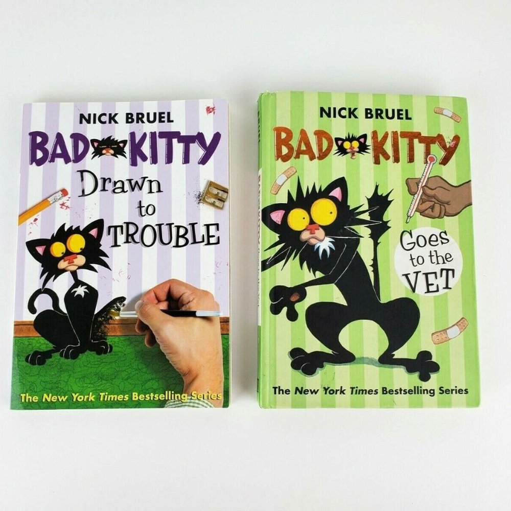 2 Bad Kitty Books by Nick Bruel (Drawn to Trouble & Bad Kitty Goes to the Vet)